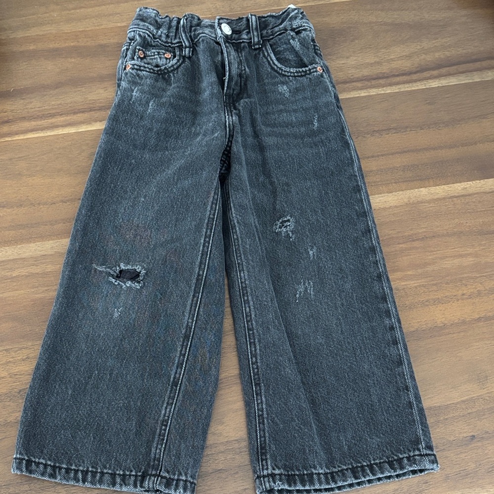 Zara Distressed Black Wide-Leg Jeans